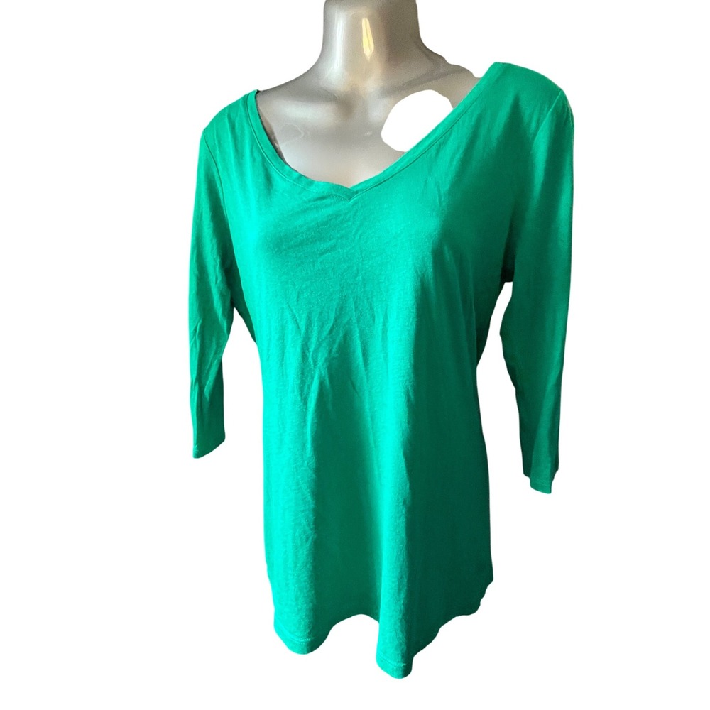 Gap Womens Medium Green 3/4 Sleeve V Neck Casual T-Shirt Top